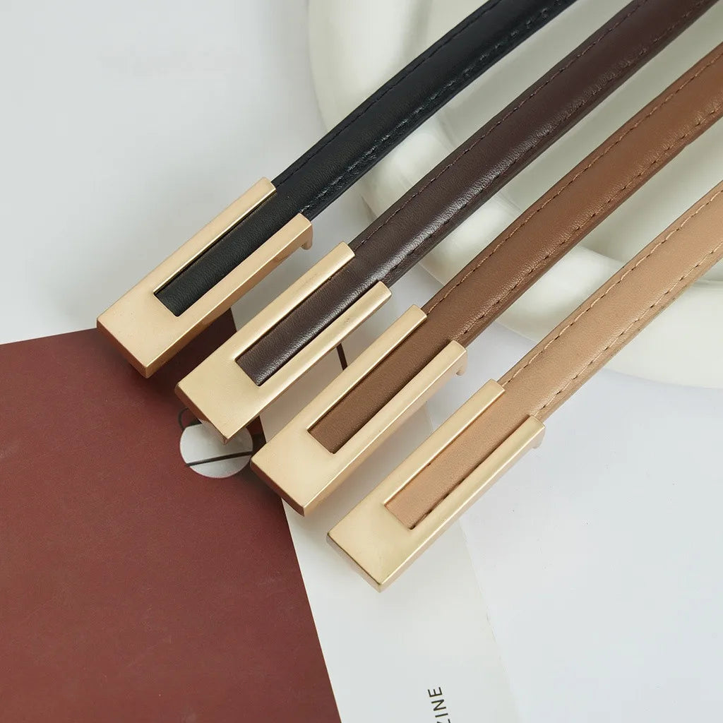 Thin leather belt metal buckle