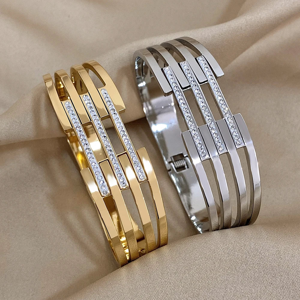 Wide Gemstone-Encrusted Bracelet